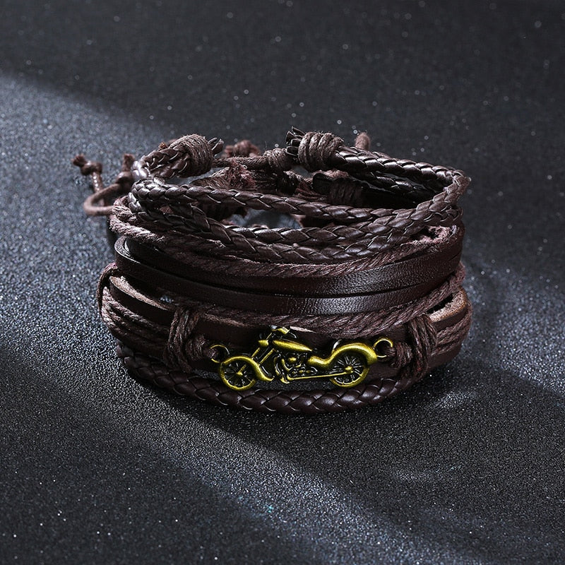 4Pcs/ Set Braided Wrap Leather Bracelets for Men Vintage